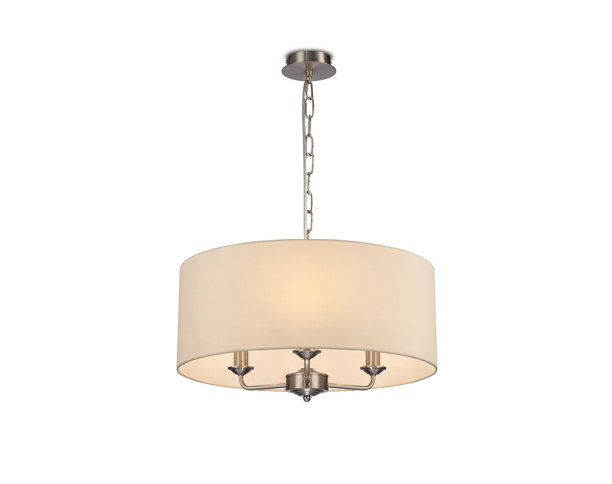 DK0075  Banyan 50cm 3 Light Pendant Satin Nickel, Ivory Pearl/White